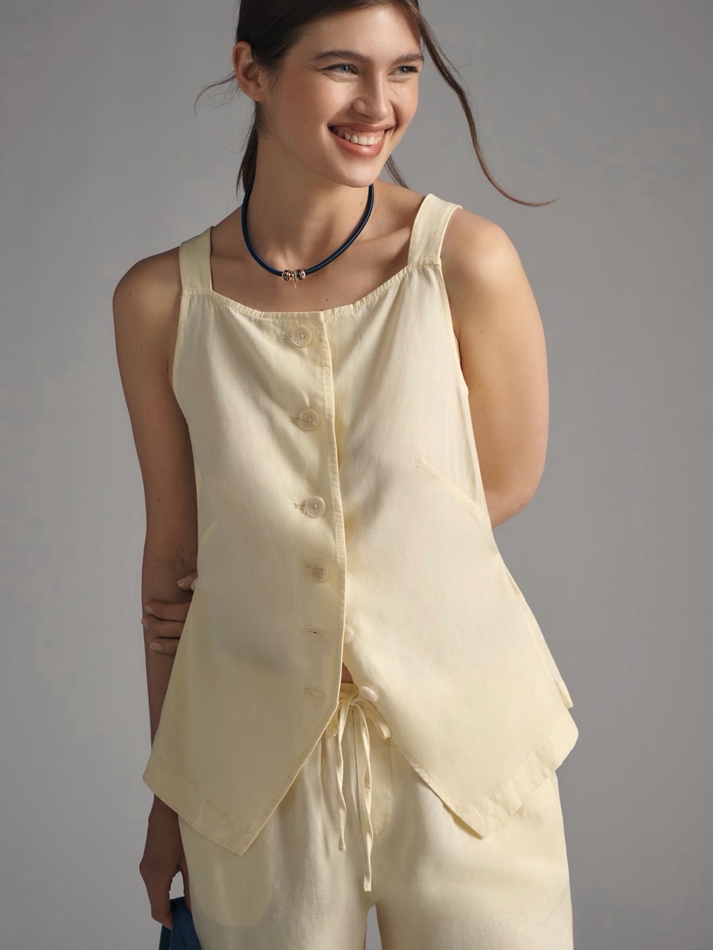 Women's Yellow Button-Front Sleep Tank Top